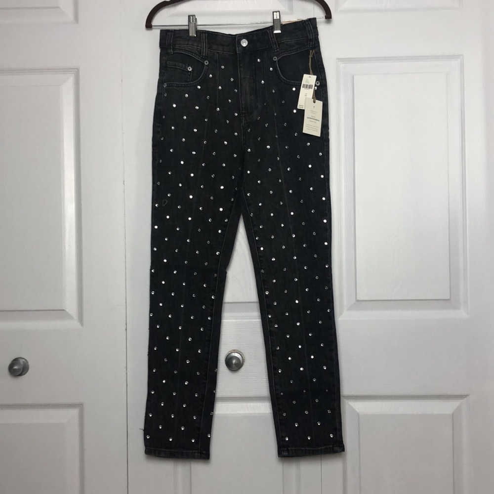 💛 26 💛 NWT Anthro Jeans Studded Bedazzled Beaded High Rise Front Zip​
